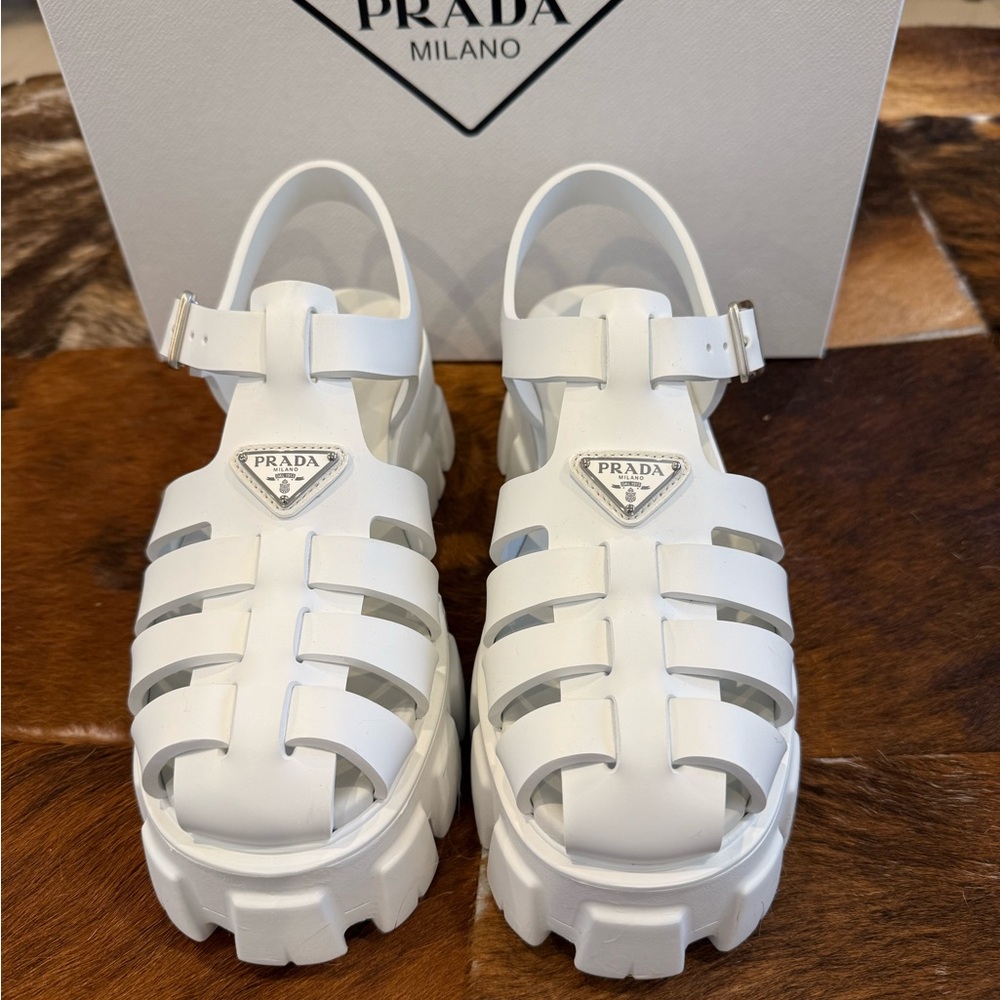 New in Box Prada Monolith Rubber Sandals - White - Picture 2 of 9